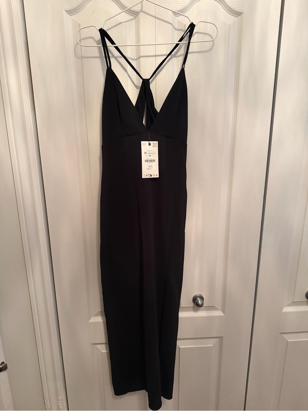 Zara Black Midi Slip Dress with Strappy Back